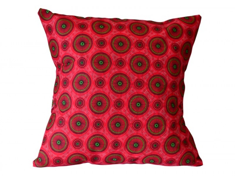 Shweshwe Print cushion cover - Red and Green Rings Shweshwe Print cushion cover - Red and Green Rings